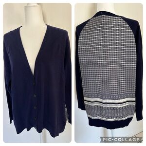 Lord & Taylor 24 Fifth Navy Merino Wool & Silk Cardigan